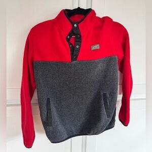 Eddie Bauer Quest Fleece 1/4-Snap Pullover in a red and gray color block design